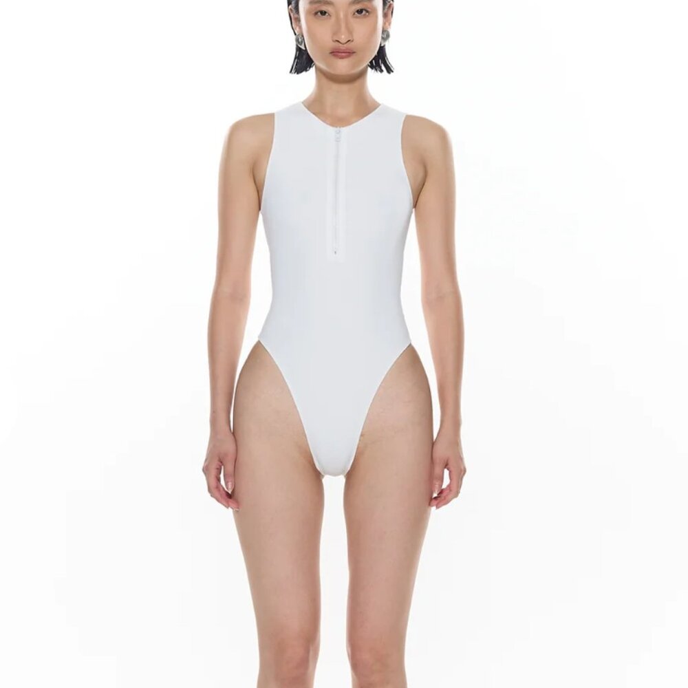 Myra Luxury Swimwear Davis One Piece Vanilla White with Zipper & Open Back Small